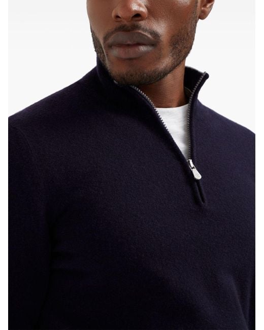 Brunello Cucinelli Cashmere Half Zip Sweater in het Blue voor heren
