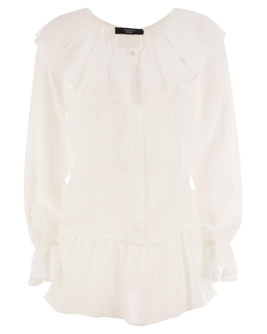 Weekend by Maxmara White Astro1234 Viskose und Leinen Gaze Bluse