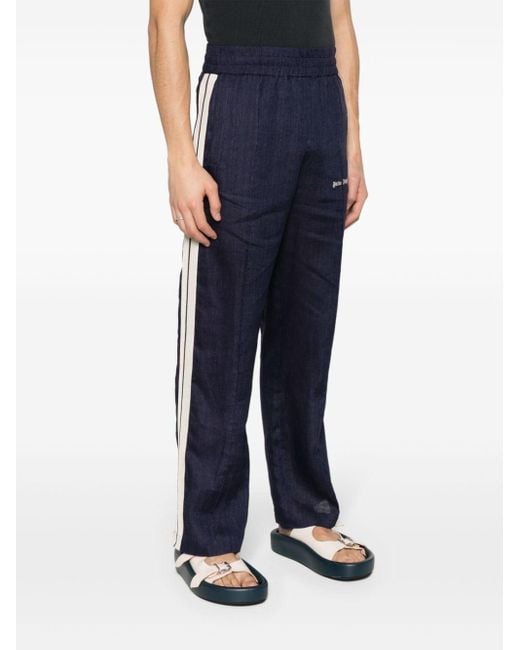 Palm Angels Blue Logo Track Pants for men