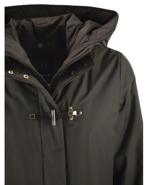 Fay Black Technical Gabardine Toggle Coat