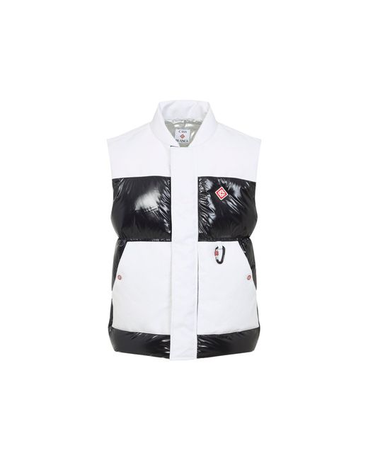Casablanca White Color-Block Down Vest With Stand-Up Collar
