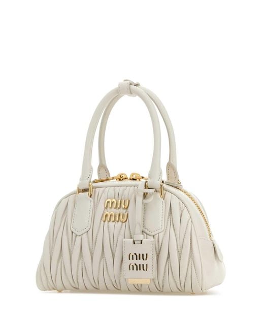 Miu Miu White Ivory Nappa Leather Arcadie Handbag