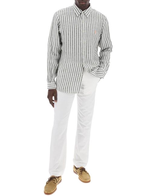 Polo Ralph Lauren White Lightweight Linen And Cotton Trousers