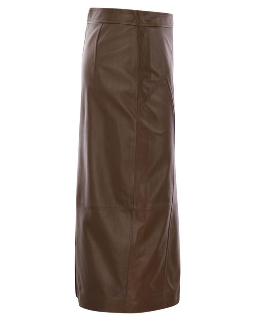 Max Mara Brown Taiga Nappa Leather Pencil Skirt