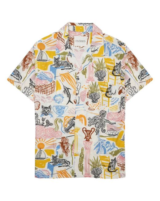 Closed Gray Printed Cotton Shirt for men