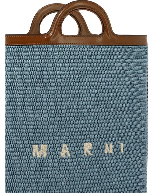 Marni Blue Raffia Effekt Handtasche