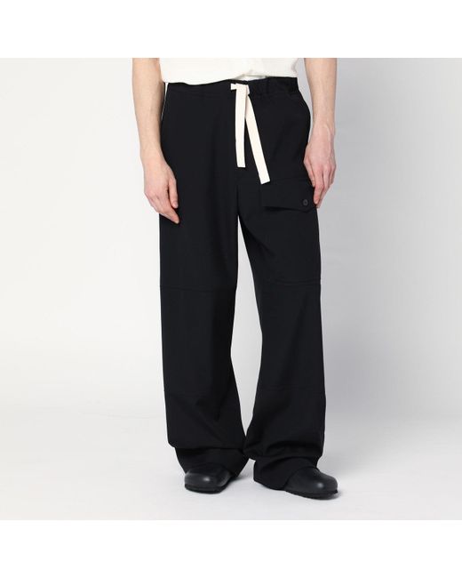 Dries Van Noten Black Wide Wool Trousers for men