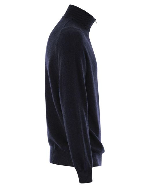 Fedeli Blue Favonio Persia Cashmere Half Zip Sweater for men