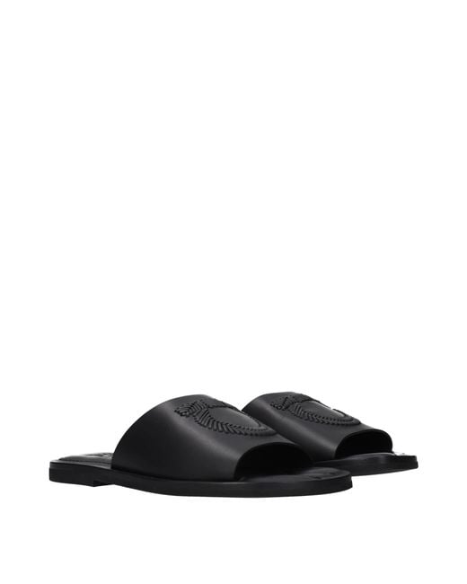 Ferragamo Black Lionel Leather Slides And Clogs