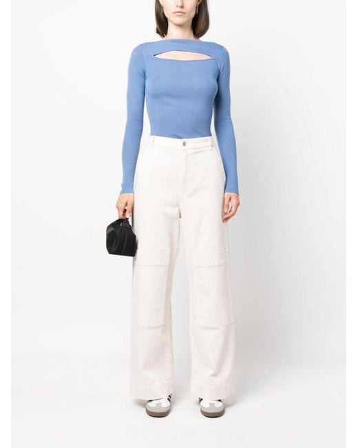 P.A.R.O.S.H. White Multiple-Pockets High-Waisted Trousers