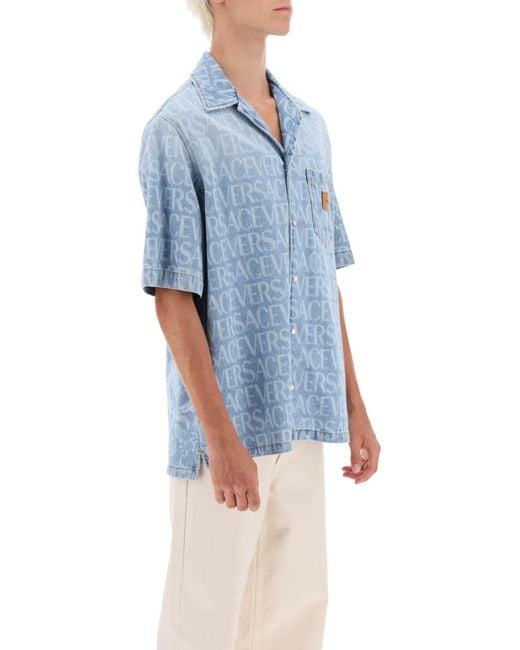 Versace Americana Fit Short Sleeve Denim Shirt in het Blue voor heren