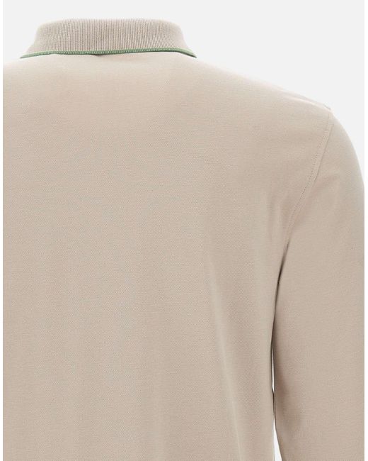 Sun 68 Taupefarbenes Langarm-Poloshirt in White für Herren