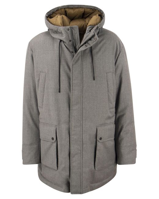 Long Down Jacket In Soft Technical Pure Wool Flannel Peserico de hombre de color Gray