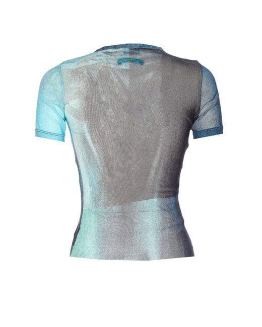 Jean Paul Gaultier Blue Baby Mesh T-Shirt With "Water" Print