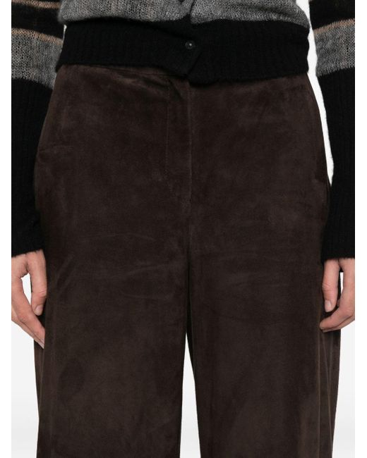 Via Masini 80 Black Leather Wide-Leg Trousers