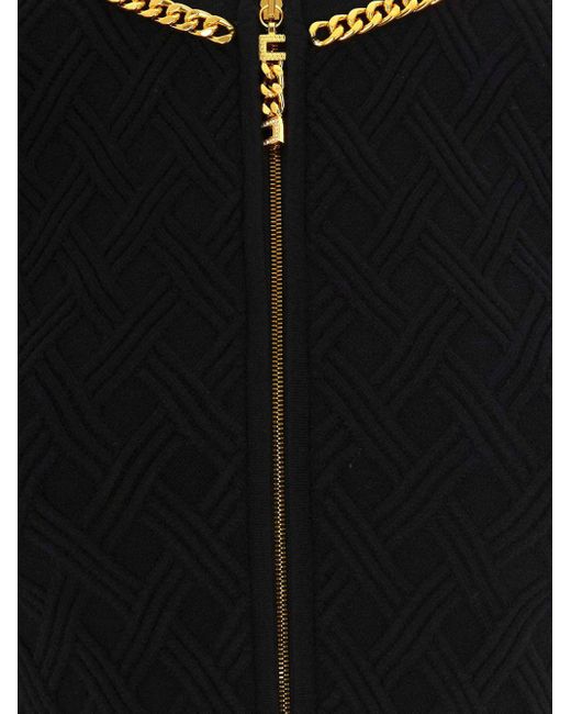 Elisabetta Franchi Black Chain-Trim Diamond-Pattern Cardigan