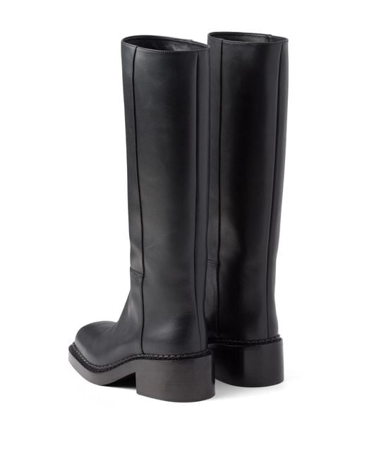 Prada Black Knee High 55Mm Leather Boots for men