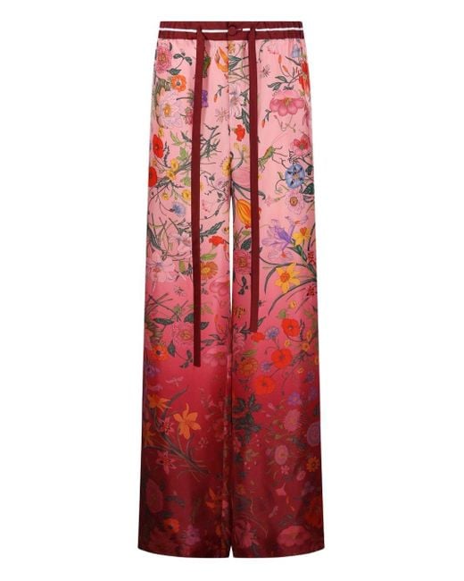 Gucci Red Floral-Print Drawstring Trousers