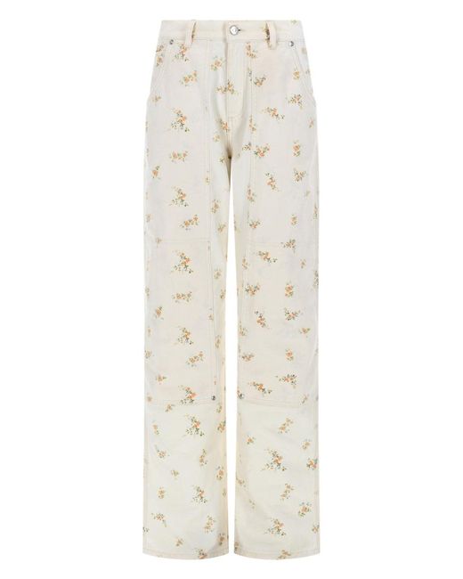 MSGM White Pantalone Con Motivo Floreale