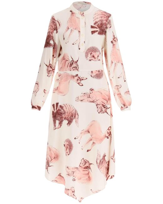 Stella McCartney Pink Stella Mc Cartney Fauna Rewild Print Shirt Kleid