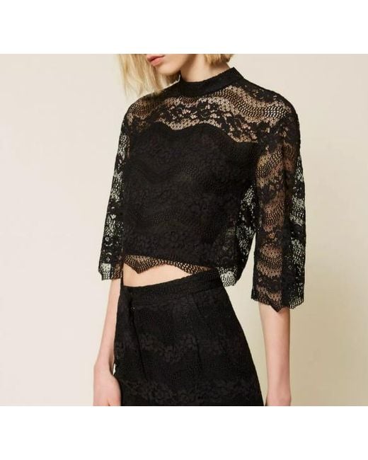 Twinset Black Macrame' Lace Blouse