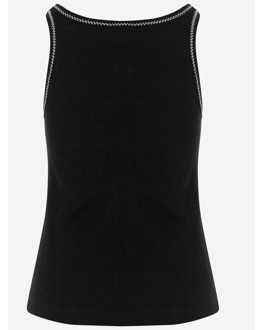 Pinko Black Ribbed Tank Top With Love Birds Embroidery