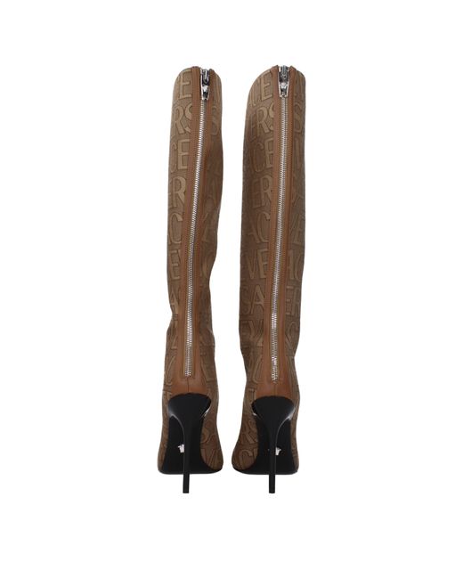 Versace Brown Stoff High Heel Stiefel