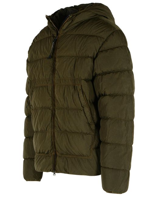 C P Company Green Quilted Polyamide Down Jacket With Integrated Sunglasses