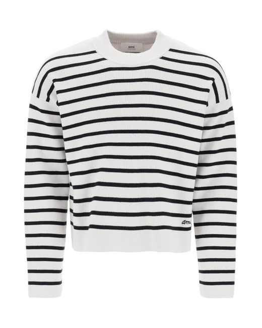 AMI White Ami Alexandre Matiussi Striped Magic Pullover Sweater for men