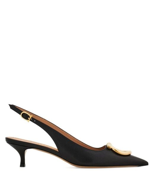 Ferragamo Black Leather Slingback Pumps
