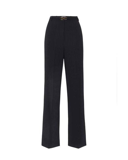 Elisabetta Franchi Blue Wide-Leg Trousers With High Waist