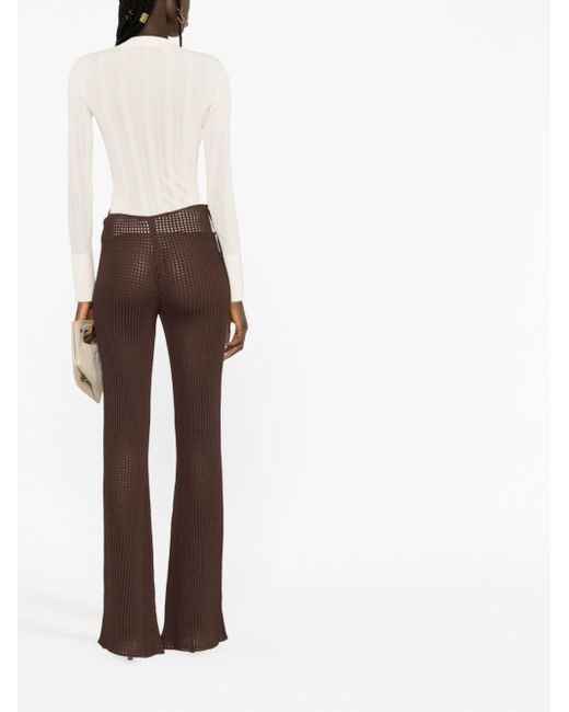 ANDREADAMO Brown Waffle-Knit Cut-Out Flared Trousers