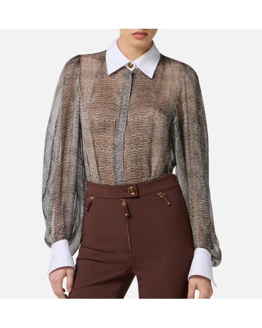 Elisabetta Franchi Gray Python Bodysuit With Collar