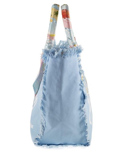 Mc2 Saint Barth Blue Canvas Tote Bag With Scarf Wrapped Handles