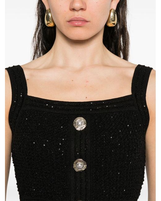 Balmain Black Button-Embellished Cropped Top
