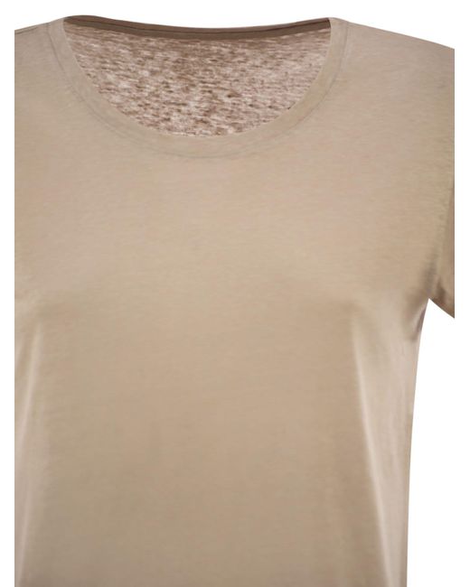 Majestic Natural Stretch Linen T-Shirt With Round Neckline