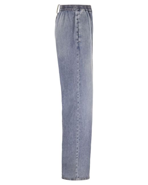 Fabiana Filippi Blue Lightweight Denim Trousers With Elasticated Waist And Monile Detail