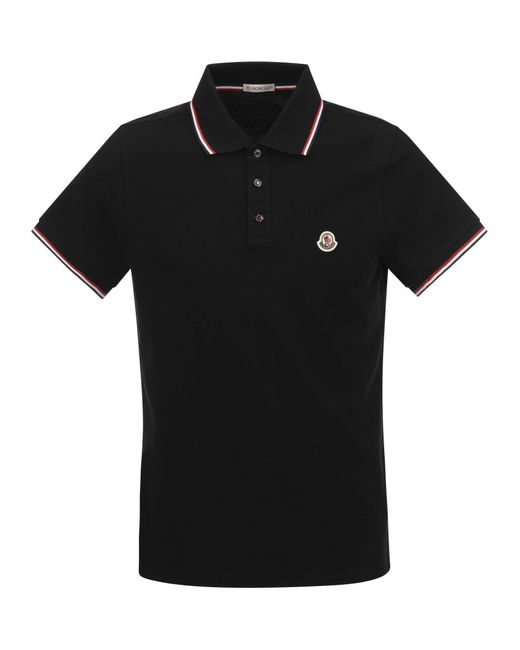 Polo de la piqûre de piqûre de coton avec garniture tricolore Moncler en coloris Black