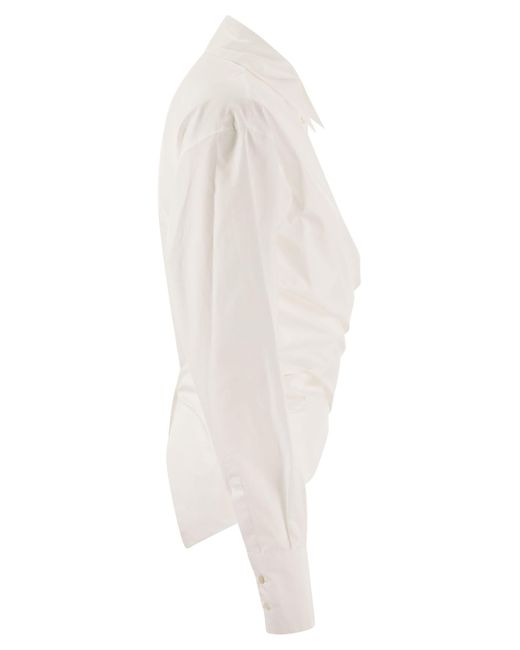 Shirt Cropped dans la popline en coton Fabiana Filippi en coloris White