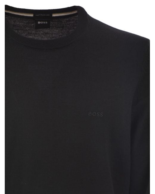 Boss Black Regular Fit Virgin Wool Jumper With Embroidered Logo for men
