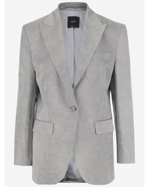 Pinko Gray Viscose Blend Single-Breasted Blazer
