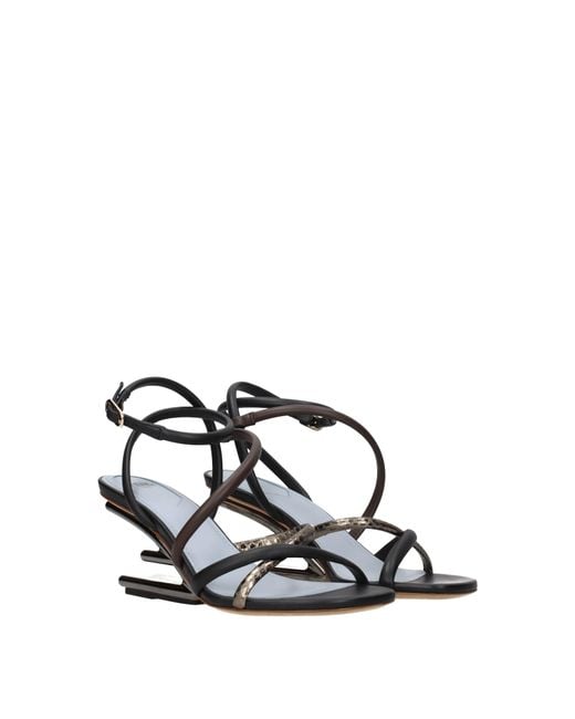 Fendi Black Leather Flat Sandals