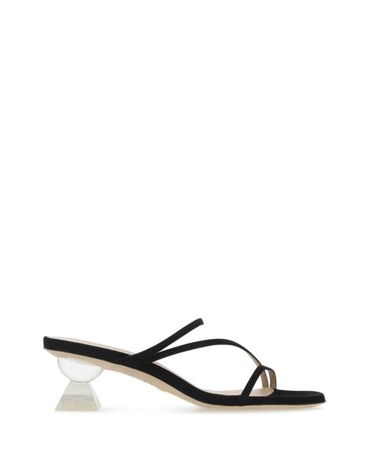 Stuart Weitzman White Suede Lucite Sculpt Mules