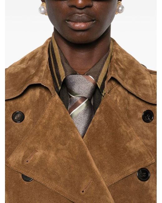 Saint Laurent Suède Jas Met Dubbele Rij Knopen in het Brown