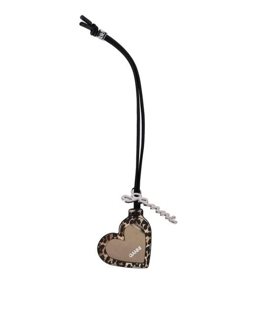 Ganni Metallic Bou Heart Leopard Print Charm