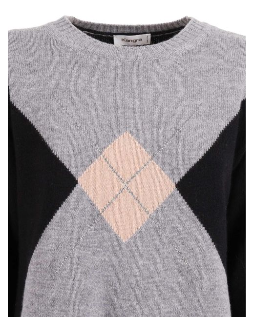 Kangra Cashmere Gray Girocollo Boxing Intarsio Rombo+Lurex