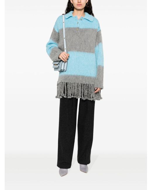 Etro Blue Striped Wool Blend Polo Shirt