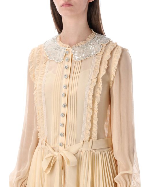 Self-Portrait Natural Pleated Georgette Mini Dress