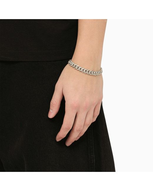 Emanuele Bicocchi Metallic Sterling Silver 925 Chain Bracelet With Small Crystals for men