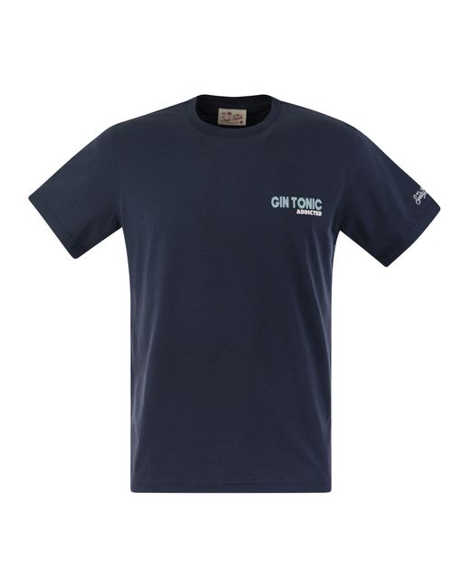Mc2 Saint Barth Blue T Shirt With Print On Chest And Back